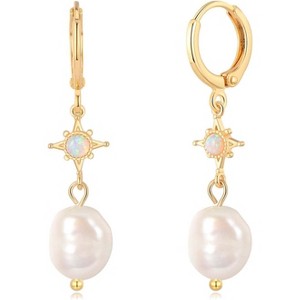 18K Gold Pearl Drop Earrings for Women - 1 of 4