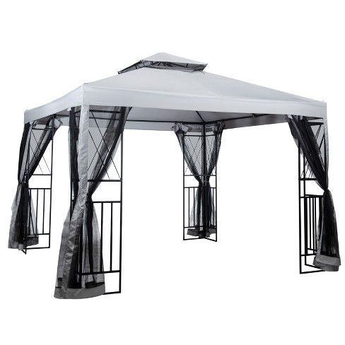 SUGIFT 10' x 10' Outdoor Patio Gazebo Canopy with Mesh Netting Sidewalls and Steel Frame - Light Gray - image 1 of 4