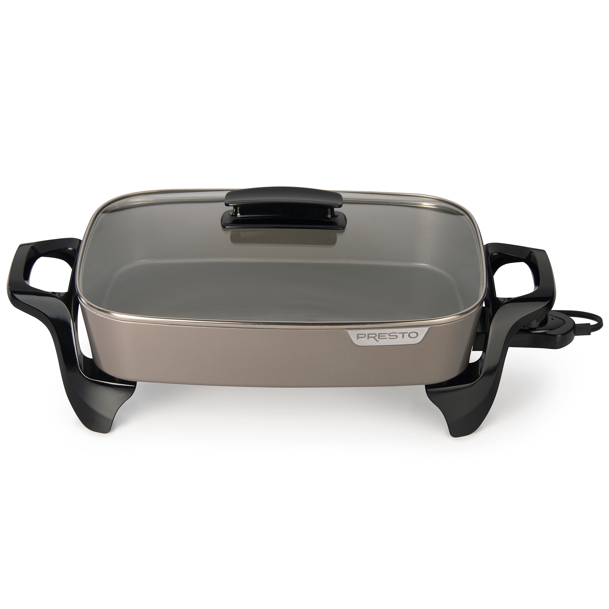Presto 16" Electric Skillet, Nonstick Kitchen Appliance with Tempered Glass Lid, Gray