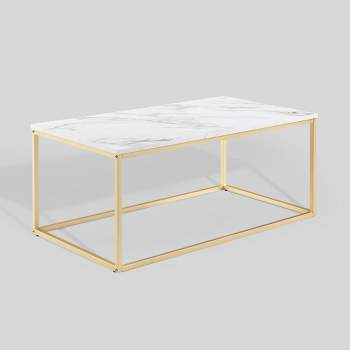 Owen Urban Open Box Frame Coffee Table Faux White Marble/Gold - Saracina Home