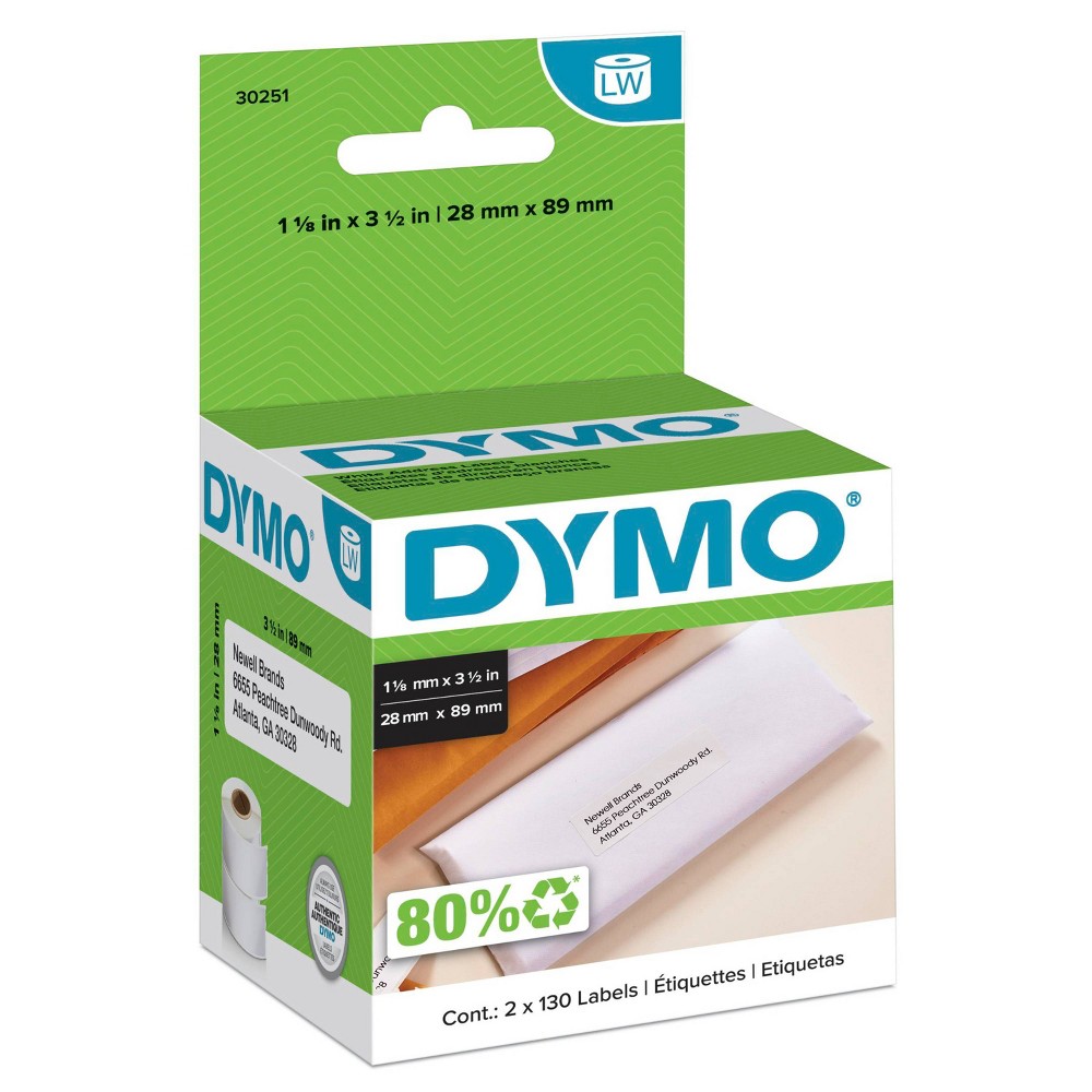 DYMO White Mailing Address Labels: Label Maker Tape Cartridges, Black Ink, 2 Count, 0.29 lbs