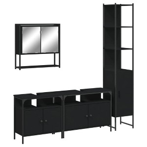 vidaXL 4-Piece Bathroom Set with Engineered Wood Furniture - Wall-Mounted Mirror Cabinet, Sink Cabinets, Storage Unit - Black - 1 of 4