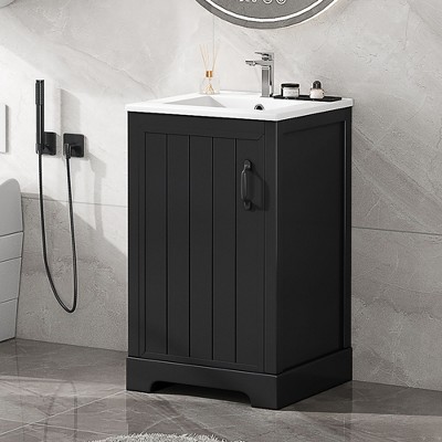 NicBex 20" Bathroom Vanity with Top Ceramic Sink,&1 Door Cabinet,Freestanding Storage Cabinet with Adjustable Shelves,No Faucet Included