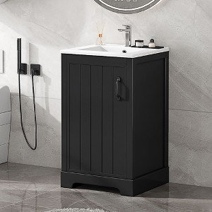 NicBex 20" Bathroom Vanity with Top Ceramic Sink,&1 Door Cabinet,Freestanding Storage Cabinet with Adjustable Shelves,No Faucet Included - 1 of 4