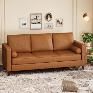 86" Leather Sofa, Mid-Century Modern Couch, Faux Leather Couch with Deep Seats, 3-Seat Sofa for Living Room, Office - 1 of 4