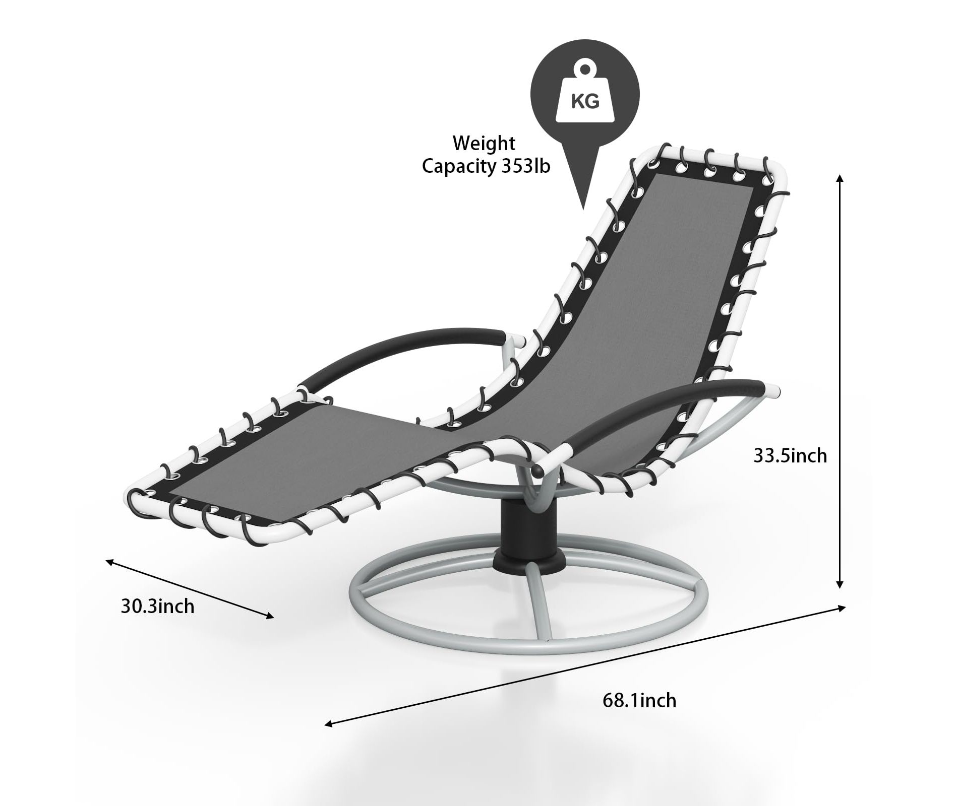 Iron Textilene Spring Lounger 360 Degree Rotation, Steel Pipe Frame, Powder Coated, Adjustable with Pillows, Outdoor Patio Garden Relaxation Bed