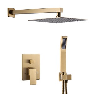 WOWOW Single Handle 2-Spray 1.8 GPM with 12 in. Square Shower Head and Adjustable Heads Shower Faucet in Brushed Nickel - 1 of 4