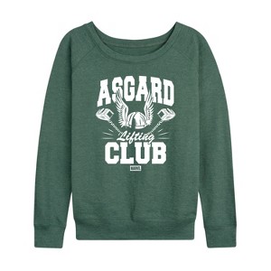 Women's - Marvel - Thor Asgard Lift Club Lightweight French Terry Wide Neck Long Sleeve Shirt - 1 of 4