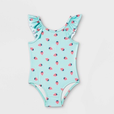 Toddler Girls' Strawberry Print One Piece Swimsuit - Cat & Jack™ Light Blue 2T