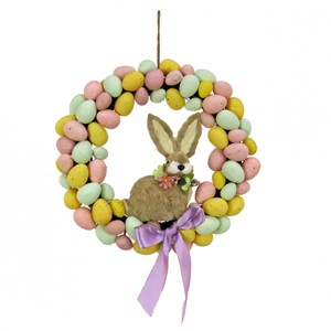 16" Pastel Egg Wreath with Bunny Head Center - National Tree Company - 1 of 4