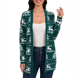 Coolmee Women's Open Front Long Sleeve Cardigan Sweaters Ugly Christmas Outerwear Coats Fall Fashion Clothes - 1 of 4
