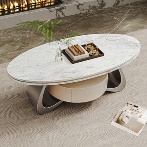 ATJafurn 47.2'' Oval Modern Coffee Table Luxury Faux Marble Top Stainless Steel Base - 1 of 4