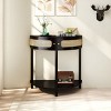 31.5" Half Moon Console Table with Sliding Rattan Doors and Bottom Shelf for Living Room or Hallway-The Pop Home - 2 of 4