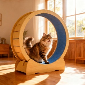 Aortzio 41.7"H Wooden Cat Treadmill Wheel with Detachable Carpeted Runway - 1 of 4