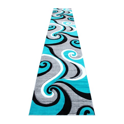 Emma and Oliver 5x5 Round Accent Rug with Modern 3D Sculpted Swirl Pattern and Varied Texture Piling in Turquoise, Black, White & Gray