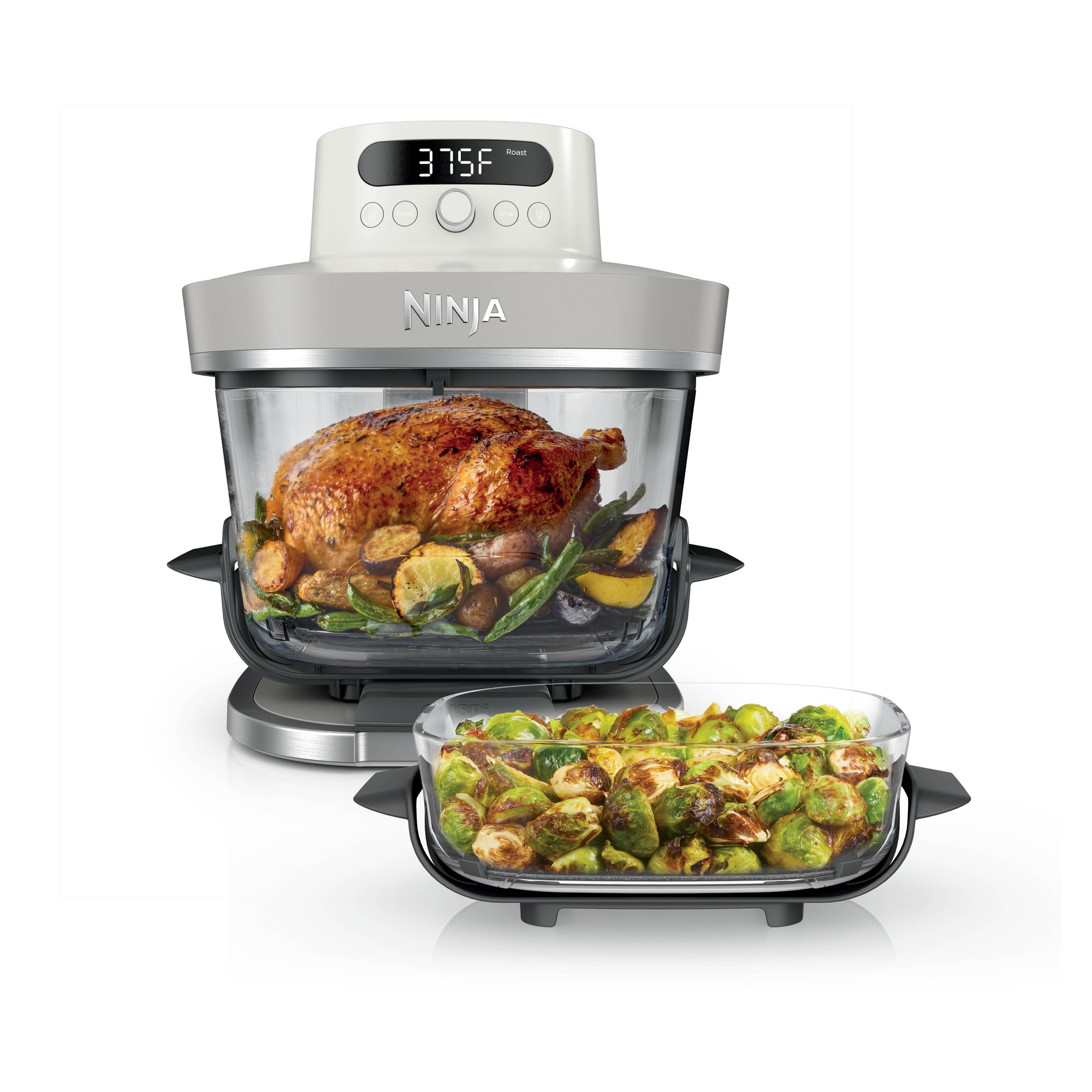 Ninja 6qt and 2.5qt Crispi Pro 6-in-1 Non-Toxic Glass Container Countertop Air Fryer Bone AS101LG