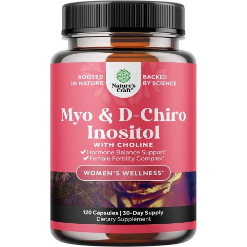 Myo & D-Chiro Inositol Capsules, Choline Inositol Supplement for Cycle & Fertility Support, Womens Hormone Balance Supplement, Nature's Craft, 120ct - image 1 of 3