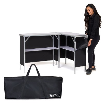 Black Portable Double Bar Table Set with Carrying Case