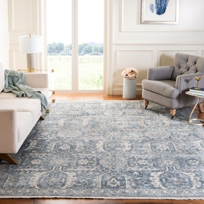 Light Blue Hand-Knotted Wool and Viscose Area Rug, 6' x 9'