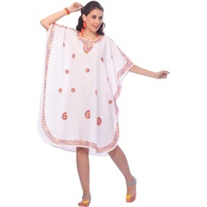 HAPPY BAY Women's House Daily Routine Evening Wear Mini Vacation Cover-Up Bikini Short Sleeve Caftan for Women Coverup Tunic Dress 2X-3X White, Solid - 1 of 3