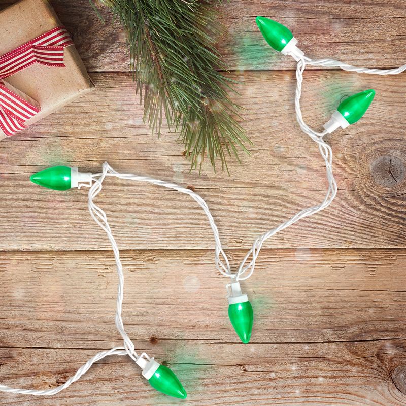 Northlight 25 Count Green LED C7 Christmas Lights, 16 ft White Wire, 2 of 4