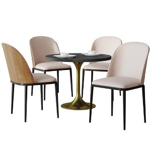 LeisureMod Verve 5-Piece Dining Set - 36" Round MDF Top Table, 4 Leather Dining Side Chairs - 1 of 4