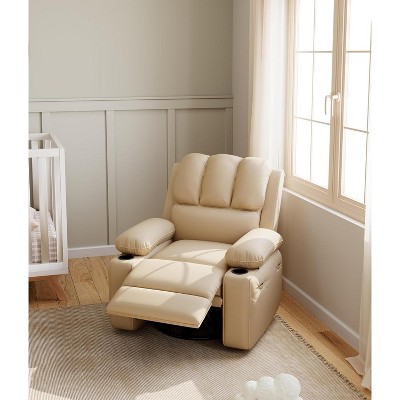 Leather Recliner Chair, Extra Wide 26.8" Manual  Recliner w/Comfortable Arms and Cup Holders for Living Room CF8011