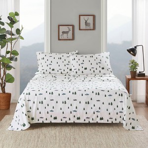 Sapphtopaz 3 PCS/4 PCS Trees & Trucks Comforter Set with 1 Flat Sheet,1 Fitted Sheet,1/2 Pillowcase,Bed Set for All Seasons,Machine Washable - 1 of 4