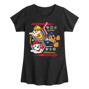 Girls' - Paw Patrol - Chase Rubble Marshall Hexagons Fitted Short Sleeve Graphic T-Shirt - 1 of 4