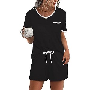 Ekouaer Womens Pajama Sets 2 Piece Soft Short Sleeve Top and Shorts Sleepwear Round Neck Pjs Lounge Set with Pockets - 1 of 4