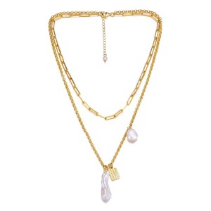 Guili Sterling Silver 14K Gold Plated Layered Necklace with Freshwater Pearls, stylish for layering or as a bold statement piece. - 1 of 3