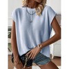 Womens Summer Cap Sleeve Tops Trendy Casual Crew Neck Knit Lightweight Sweater Pullover Top - 2 of 4