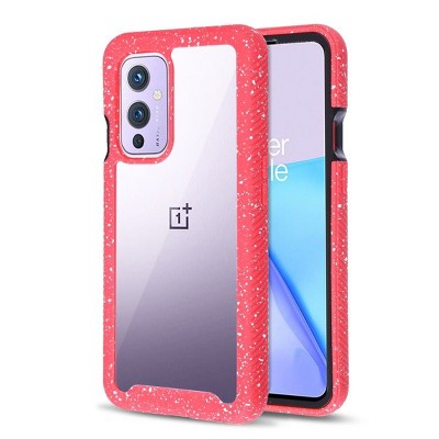 MyBat Splash Hybrid Case Compatible With Oneplus 9 - Highly Transparent Clear / Red