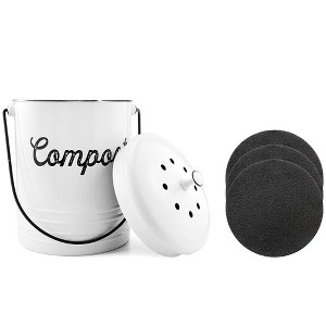 AuldHome Design 1.3 Gal Kitchen Compost Bin For Countertop; Composting Bucket with Lid | Includes 3 Charcoal Filters | (White Enamel) - 1 of 4