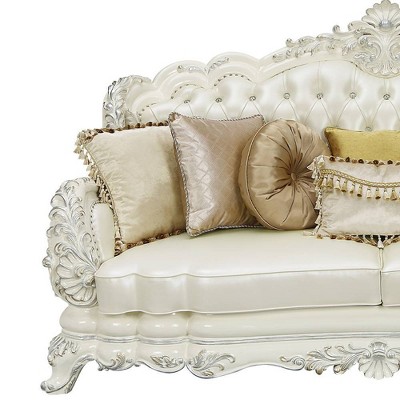 Adara White Tufted Camelback Sofa with Nailhead Trim