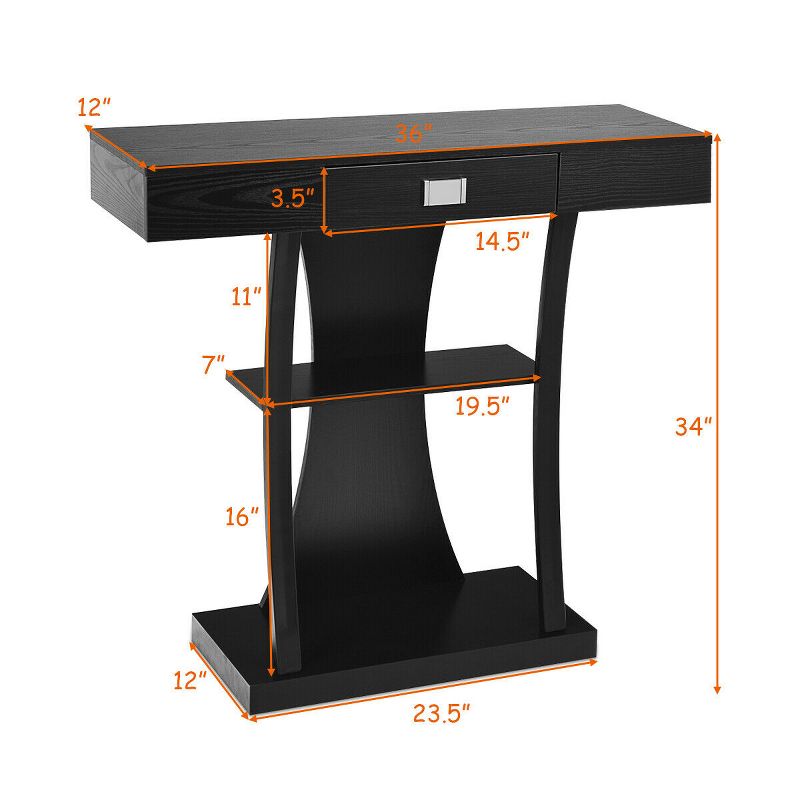 Costway Console Table Sofa Entry Hallway Porch Desk Storage Display Shelves W/Drawer, 2 of 11