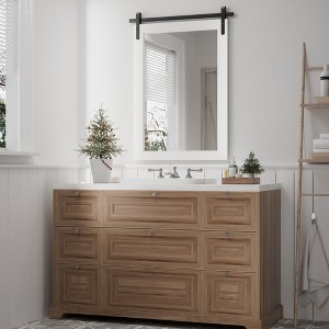 PAIHOME Wood Frame Wall Mirrors, Farmhouse Rectangle Vanity Mirror, Barn Door Bathroom Decorative Mirror - 1 of 4