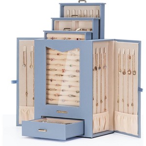 Jewelry Organizer with Transparent Window Necklace Hooks Jewelry Box for Necklaces Rings Earrings Bracelets - 1 of 4