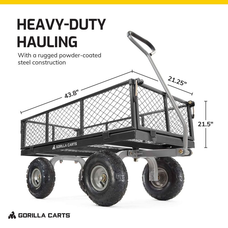 Gorilla Carts 800 Pound Capacity Heavy Duty Durable Steel Mesh Convertible Flatbed Garden Outdoor Hauling Utility Wagon Cart, Black, 6 of 8