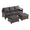 Sonkuki 3 Pieces Patio Sofa with Ottomans, All-Weather PE Rattan Wicker Sofa Small Patio Conversation Couch with Cushion - 2 of 4