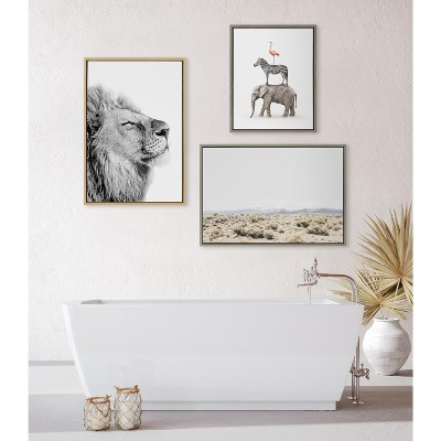 Natural Framed Lion Canvas Print, 23x33