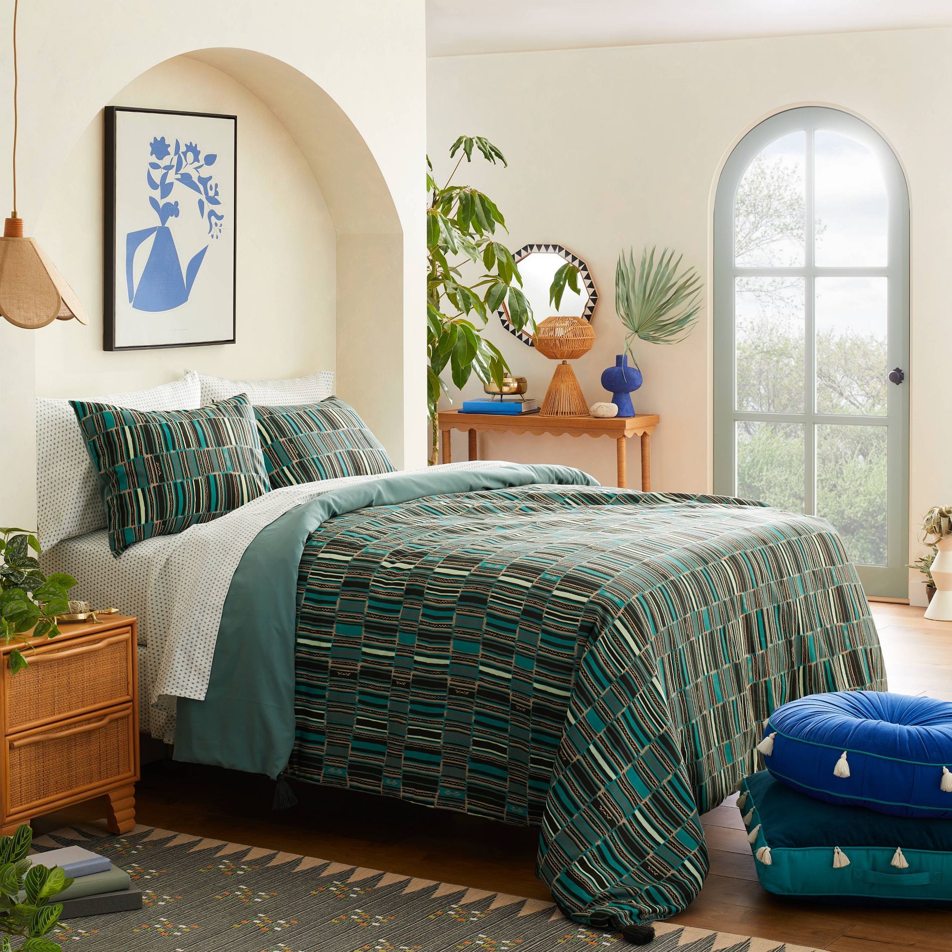 King Jungalow Sun in the Water Duvet Cover & Sham Set Teal - Opalhouse™ designed with Jungalow™: Polyester, 210 Thread Count