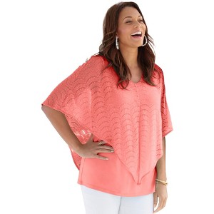 Catherines Women's Plus Size Crochet Duster Duet Top - 1 of 4