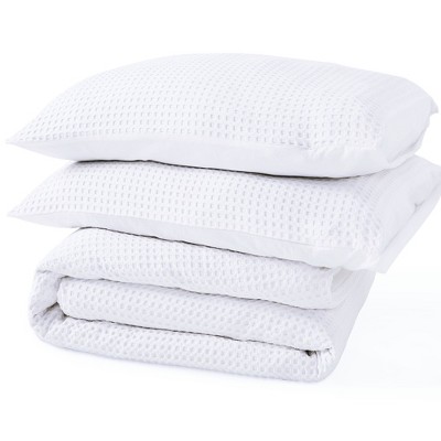 Textured Duvet Cover & Shams | 3 Piece Set Soft 100% Cotton | White Duvet Cover by California Design Den - White Waffle, Oversized King