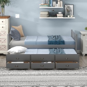 PAGED Twin Daybed Modern Wooden Bed Frame Simple Sofa Bed with 3 Storage Drawers and Trundle for Bedroom, Living - 1 of 4