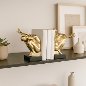 Decorative Man Sculpture Bookend - Artistic Book Accessories for Shelf Accent, Office Spaces, Desk, and Home Decor - Set of 2, 11", Gold & Black - 1 of 4
