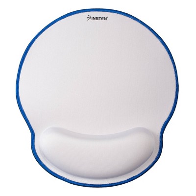 Insten Mouse Pad with Wrist Support Rest, Stitched Edge Mat, Ergonomic Support, Pain Relief Memory Foam, Round, White, 10.5 x 9.5 inches