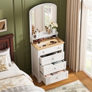 White Drawer Dresser with Mirror - Charge Station and LED Strip, 4 Drawer Cabinet with Cristal Knobs - 1 of 4