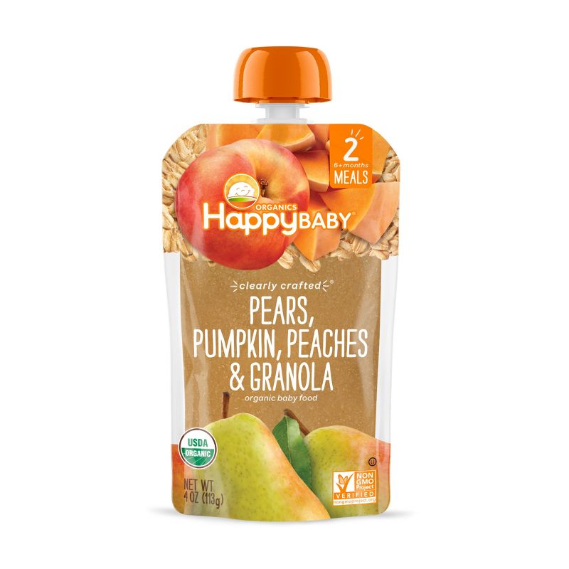 HappyBaby Clearly Crafted Pears Pumpkin Peaches &#38; Granola Baby Food Pouch - 4oz, 1 of 7