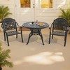 3-Piece Cast Aluminum Outdoor Dining Set: Round Table, Stackable Chairs & Blue Cushions - All-Weather Patio Furniture for Your Backyard - 2 of 4
